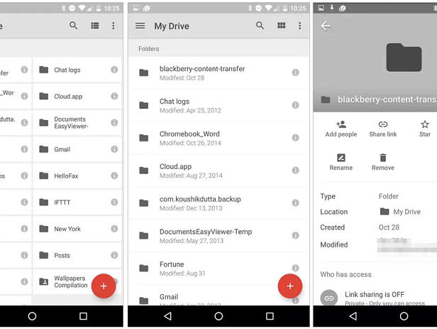Google Drive Mobile Interface